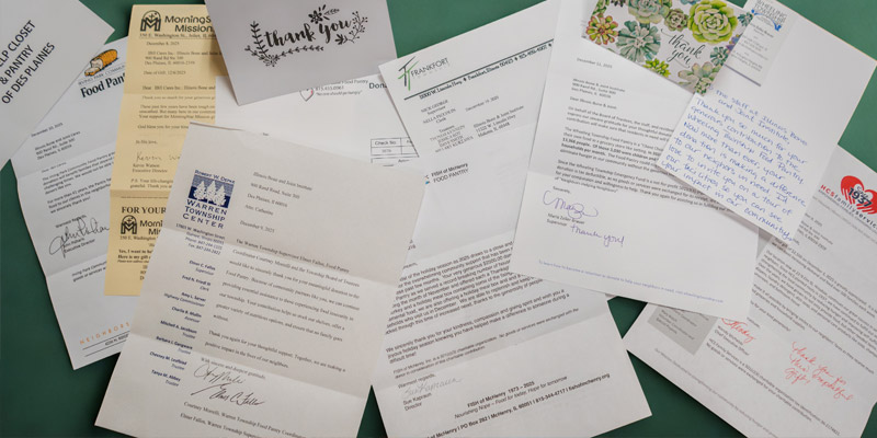 Letters from IBJI food drive donation recipients