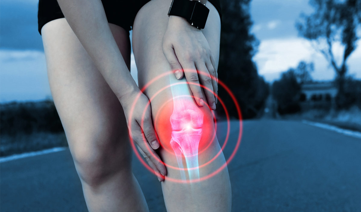 Stylized image of a person experiencing knee pain